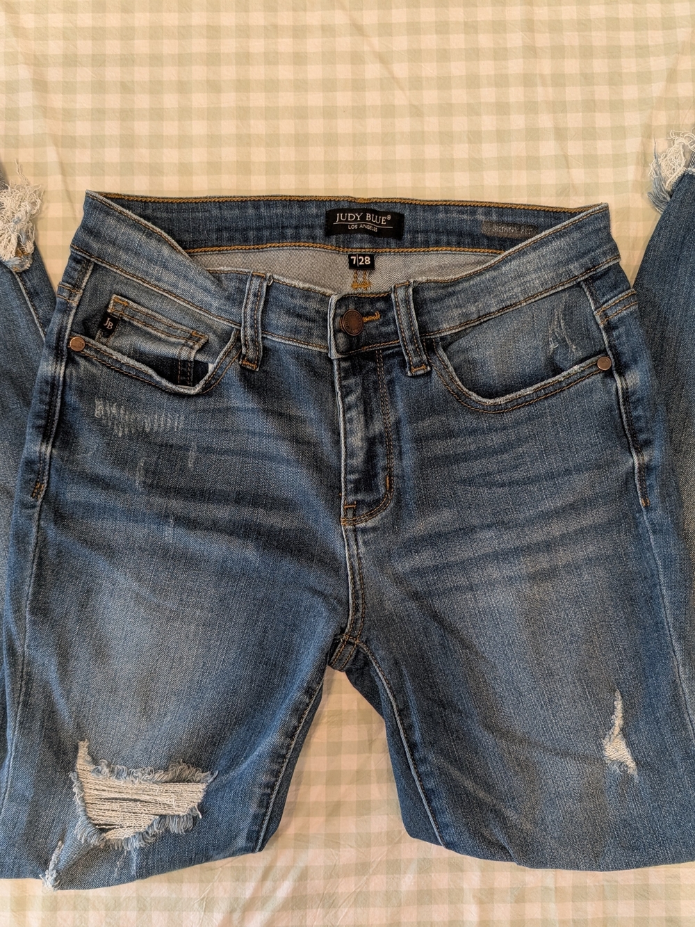 Judy Blue Women's Distressed Mid Rise Blue Jeans